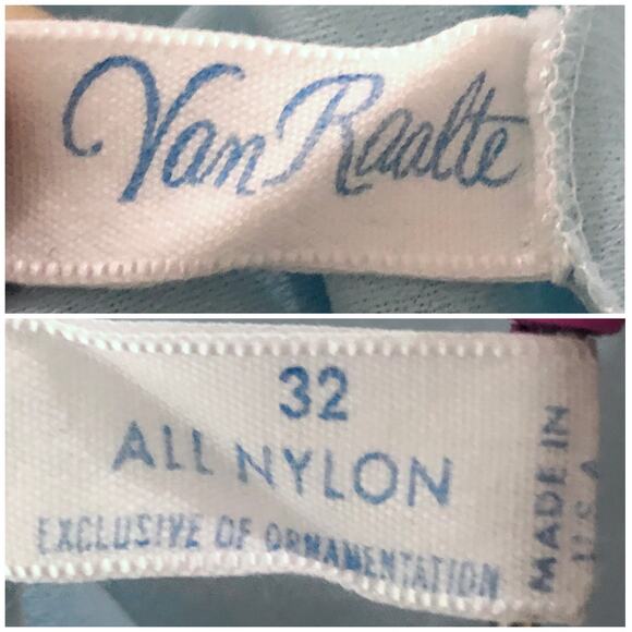 Van Raalte XS USA VINTAGE Blue Nylon Sleeveless Eyelet Lace Babydoll Night Gown - Picture 7 of 7